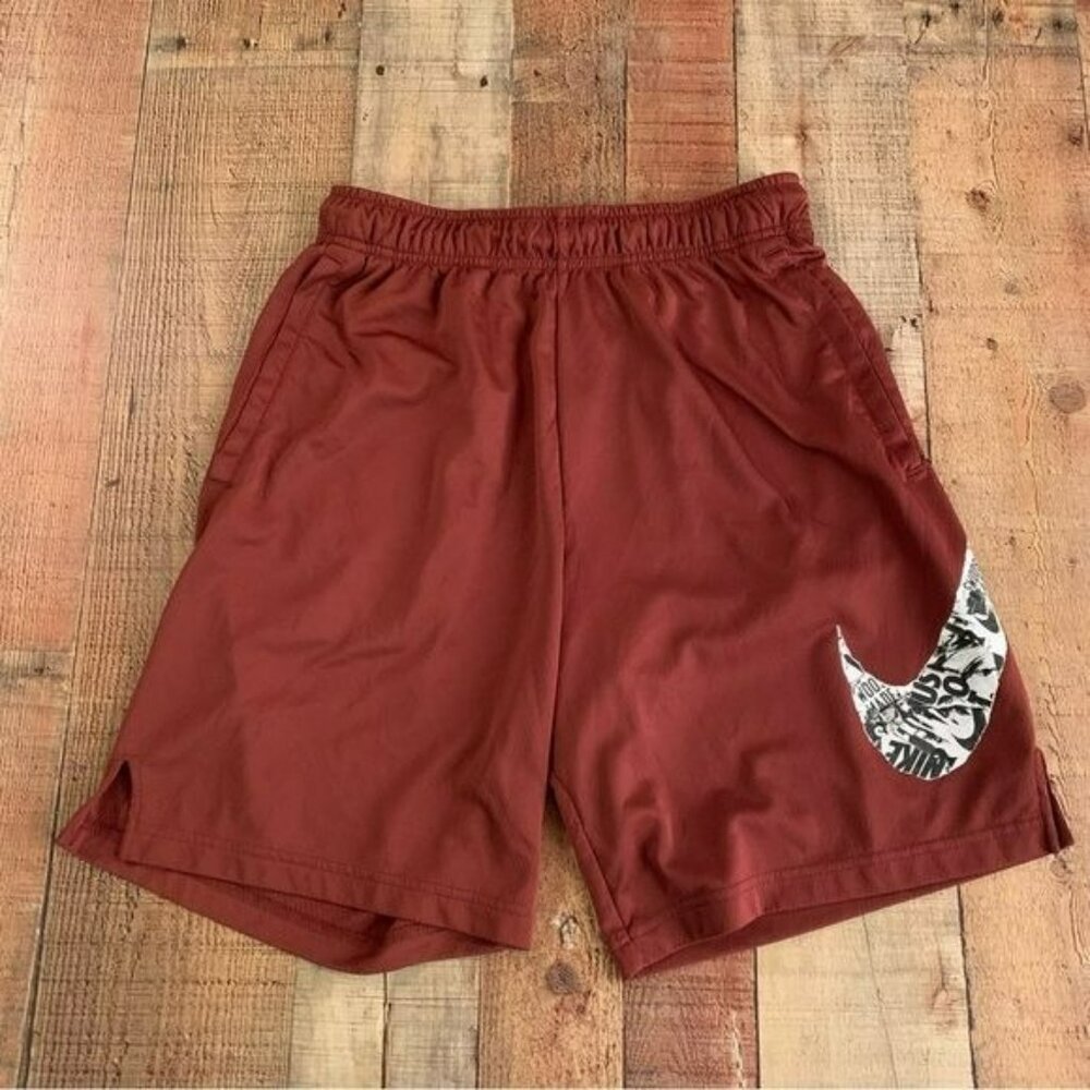 Nike Dri-FIT Mens Size Medium Red Athletic Shorts With Graphic Swoosh Logo